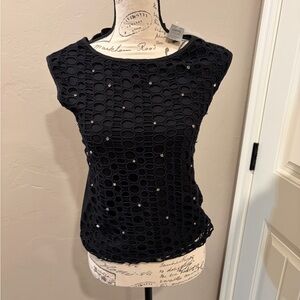 Ann Taylor Black Sleeveless Eyelet Top